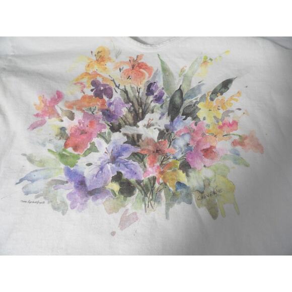 Vtg Soft As A Grape Cropped Tee Large Floral Bouquet Cheverie Short Sleeve 1994 - Picture 12 of 14